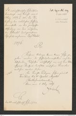 k.k. naturhistorisches Hofmuseum, Intendanzakten 1885-1896 (Hauer), Aktenzahl Z.153/1889, Seite 1